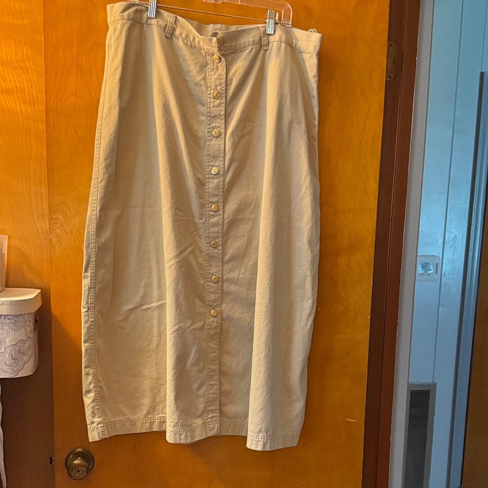 Ralph Lauren Khaki Button-Front Midi Skirt